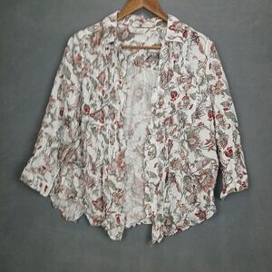 Caffe Marrakesh Top Womens Small White Floral Lined Pleated Preppy Button Up
